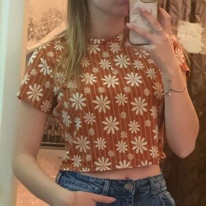 Floral Print Crop Top - Orange and White
